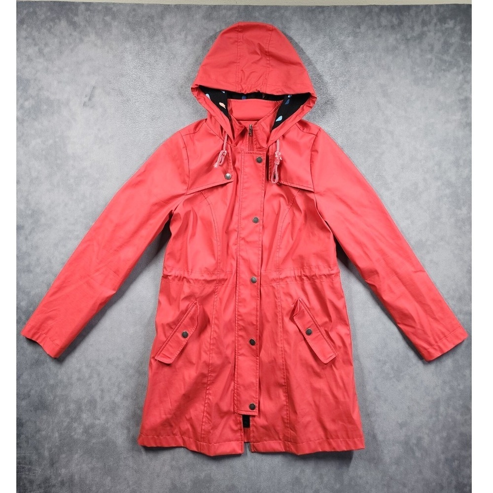 ModCloth Rain Jacket Womens XS Red Hooded Raindrop Lining Anorak Coat